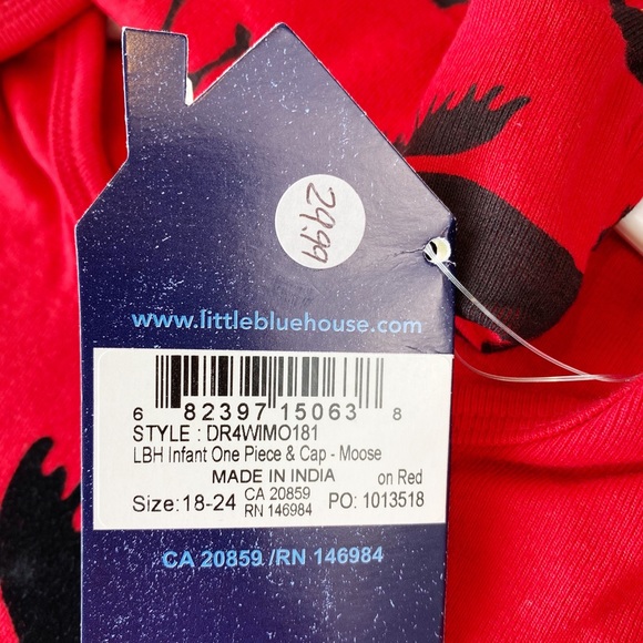NWT Hatley 18-24M Moose on Red Toddler Bodysuit & Matching Hat - Picture 8 of 9